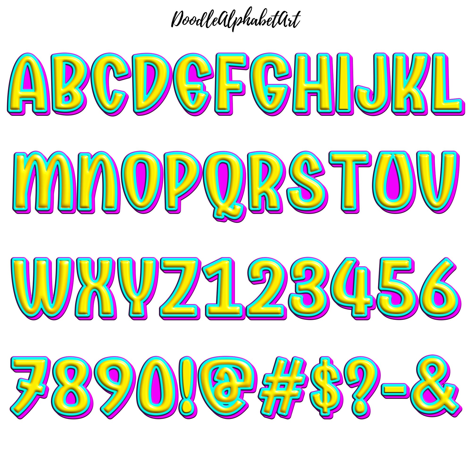 Funky Retro Alphabet PNG: Bright Inflated Letters (digital Download) - Etsy