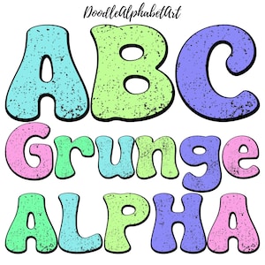 Grunge Retro Groovy font, Letter PNG Bundle, Distressed Font in Easter Color Palette, Handwritten Grunge letters PNG, Digital Alphabets