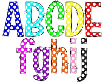 Doodle Polka Dot Alphabet PNG Bundle: 10 Colorful Alpha Sets (Digital Download)