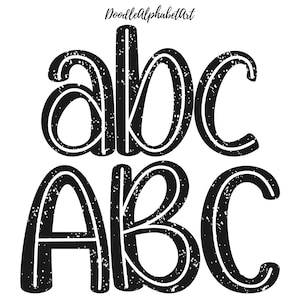 Center Line Black And White Grunge Letters PNG, Uppercase & Lowercase Handwritten Alphabet, Digital Download Clipart