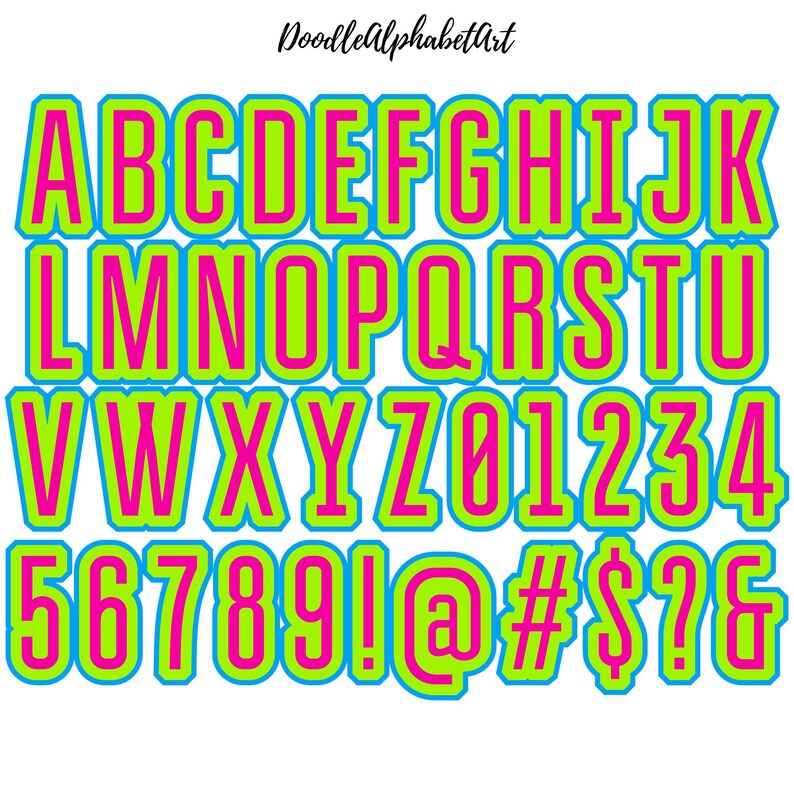 Retro Funky Alphabet PNG Bundle: Colorful Doodle Letters (digital ...