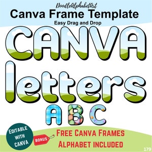 Editable Canva Frames Letters, Rounded Cute Friendly Font, Easy Drag & Drop Photos or Patterns, Fill your own Doodle Alphabet, Custom Colors