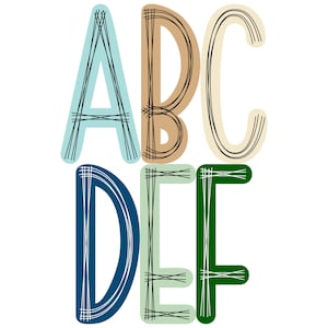 Scribble letters png in 6 Colors, Morning Glory, Fawn, Albescent White.. Doodle Alphabet PNG, Hand Drawn Sublimation PNG Digital Downloads