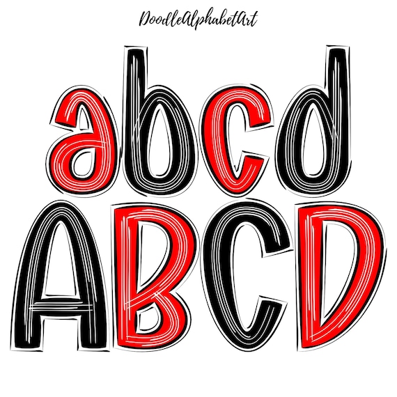 Black & red Scribble Letters PNG Bundle, White Splash Lines Doodle Alphabet, Digital Hand-Drawn Uppercase lowercase Letters PNG and numbers