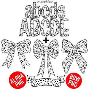 Dalmatian dot Bow Coquette Clipart & sketch outline Doodle Alphabet PNG Bundle, Dalmatian Background Hand-Drawn Alphabet PNG, DIY projects