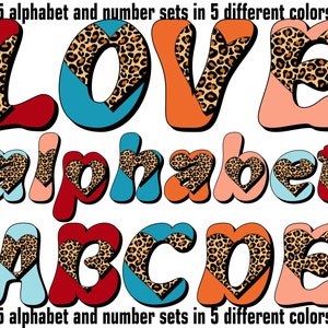 Valentine's Day Leopard Alphabet PNG Bundle, LOVE Alphabet, Groovy Retro Alphabet PNG, Leopard Heart Valentines Doodle, Love Letter