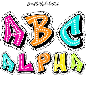 Dalmatian Dots Graffiti Letters PNG Bundle, Bright Color, 5 Alpha Sets, Dalmatian Alphabet PNG, Polka dot Letters, Digital Sublimation