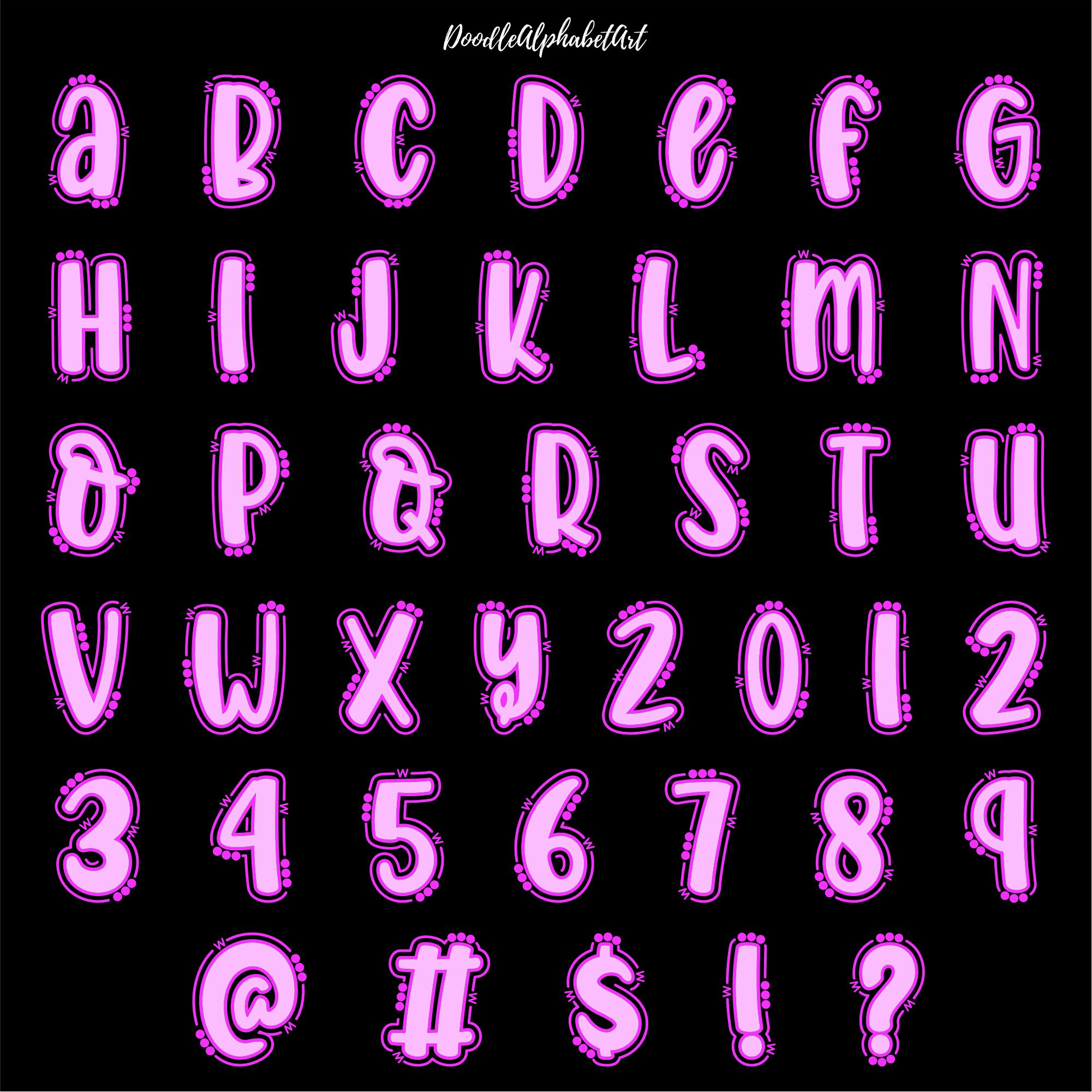 Preppy Doodle Letters PNG Bundle, 7 Colors Lines and Dots Alphabet, 44 ...