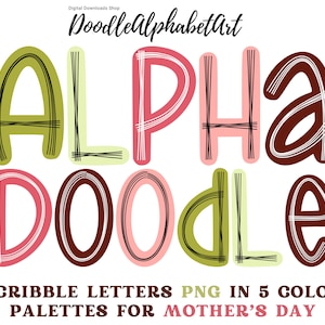 Mother&#39;s Day Doodle Alphabet PNG Bundle: Scribble Letters (Digital Download)