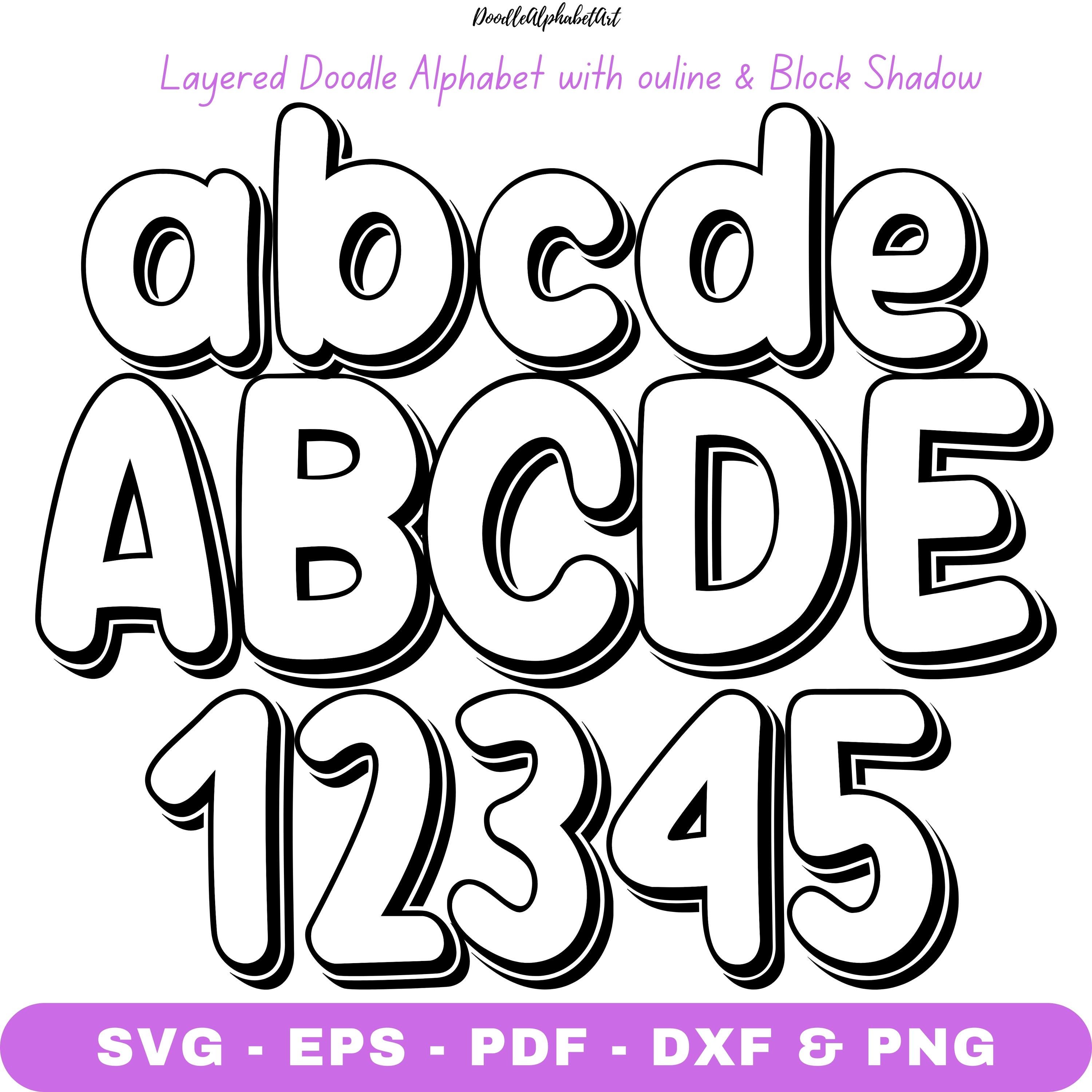 Doodle Alphabet SVG: Layered Block Shadow Letters (digital Download) - Etsy