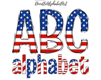USA Flag Doodle Alphabet PNG: Patriotic Font (Digital Download)