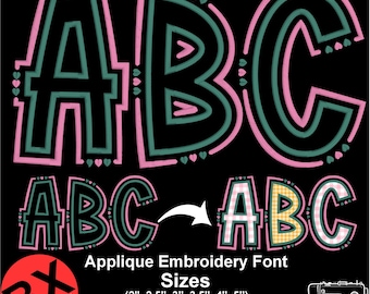 Hearts & Lines Satin Stitch Applique Embroidery Font | Native BX | 6 Sizes | 7 Formats