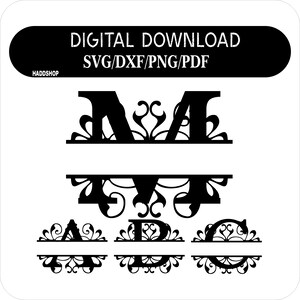 Split Monogram Alphabet Editable SVG | Dxf | PNG | Pdf, Split Letter Monogram Frame Doodle Alphabet for your sublimation printings or DIY