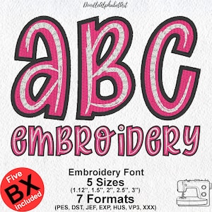 Scribble Satin Stitch Embroidery Font, 5 Sizes 7 Formats, 5 Native BX Font, Machine Embroidery Design PES DST & more Format Instant Download
