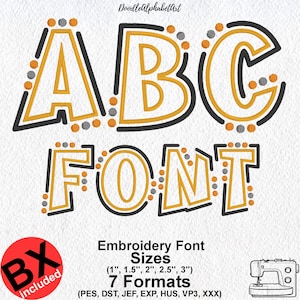 Doodle Embroidery Font with Lines and Dots, 5 Sizes 7 Formats + 5 Native BX Font, Machine Embroidery Design Doodle Font PES DST Bx and more