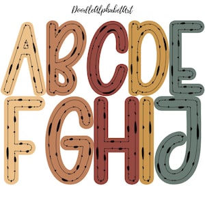 Bubble-Point Curve Letter PNG Bundle, Doodle Alphabet Clipart, Boho Color Palette, Handwritten Letters, 5 Alpha Sets Digital Download
