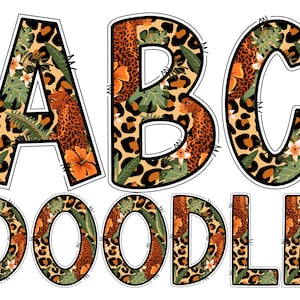 Leopard Tropical Alphabet PNG: Tiger Doodle Letters (Digital Download)