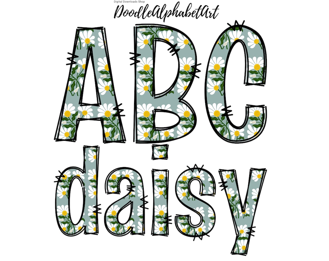 Daisy Flower Doodle Alphabet PNG: Hand-drawn Floral Letters (digital ...