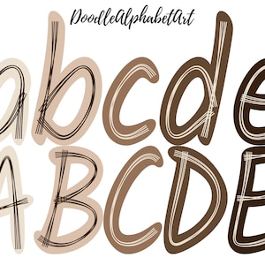 Cream Coffee Doodle Alphabet PNG: Hand Drawn Scribble Letters (Digital Download)