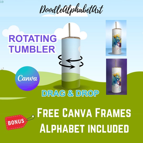 Rotating Tumbler Mockups, Add Your Own Background, Animated 20oz Skinny Tumbler Canva Preset Mock Up Template