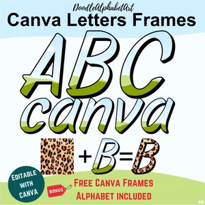 Canva Frame Alphabet, Real Handwriting Font, Complete Alphabets Uppercase, Lowercase and Numbers, Easy Drag and Drop Photo or Patterns