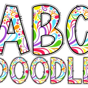 Colorful Seamless Floral Digital Doodle Alphabet Letters PNG, Hand Drawn Digital Alphabet Sublimation Clipart PNG