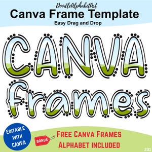 Lines and Dots Canva frames Doodle Alphabet, Drag and Drop Photos patterns or fill your own colors Outlines Letters Frames template