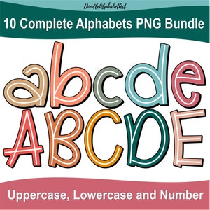 Boho Doodle Alphabet PNG: Retro Comic Font (Digital Download)