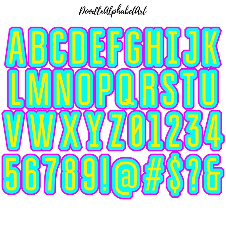 Retro Funky Alphabet PNG Bundle: Colorful Doodle Letters (digital ...