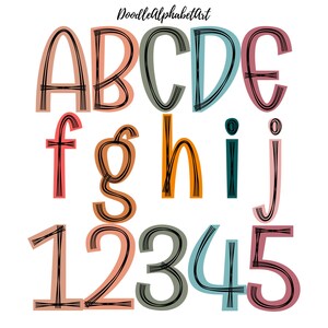 Boho Scribble letters PNG, 10 full alphabets, Doodle Scribble Alpha PNG Bundle, Hand Drawn Sublimation PNG Designs Digital Downloads