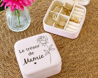 Boîte à bijoux personnalisée  – Texte au choix – Cadeau grand-mère – Coffret bijoux voyage – Idée cadeau personnalisable