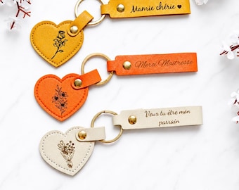 Porte-clé cœur personnalisé | Cadeau mamie, maîtresse, parrain | Porte clé gravé prénom | Cadeau fin d’année scolaire | Cadeau personnalisé