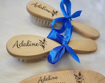 Brosses et peigne personnalisées kit bébé en bois idée cadeau de naissance