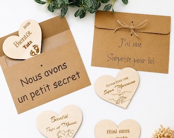 Magnet personnalisé forme cœur pour annonce de grossesse - Futur mamie et papi - Futur Marraine et Parrain - Futur bébé - Cadeau naissance