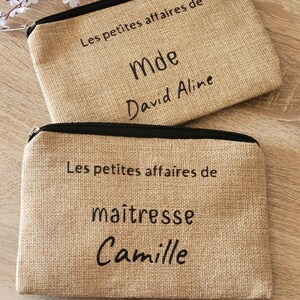 Pochette personnalisée / trousse maquillage personnalisée / pochette personnalisée / pochette en jute pour maîtresse , mamie , marraine