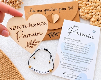 Demande Parrain personnalisée – Bracelet Parrain + Carte – Veux-tu être mon Parrain ? – Cadeau Baptême – Annonce Parrain