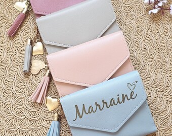 Portefeuille compact personnalisé – Porte-cartes en simili cuir avec prénom – Petit portefeuille femme élégant – Cadeau personnalisé