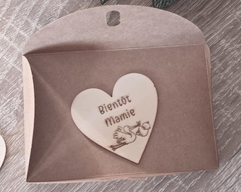 Magnet personnalisé forme cœur pour annonce de grossesse - Futur mamie et papi - Futur Marraine et Parrain - Futur bébé - Cadeau naissance