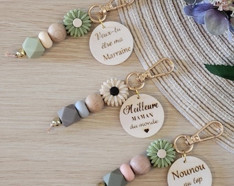 porte clés personnalisé  parrain mamie maman papa, grands pères, papy, marraine, maitresse , demande témoin