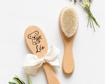 Brosse  personnalisé Brosse bébé poils de chèvre doux personnalisée | Cadeau naissance, baby shower , brosse cheveux naturelle prénom gravé