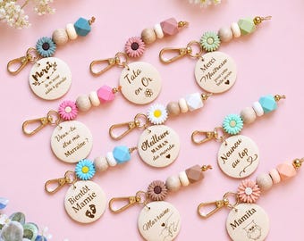 Personalized keychain for godfather, grandma, mom, dad, grandfathers, grandad, godmother, teacher, witness proposal, flower keychain/flower Martigues