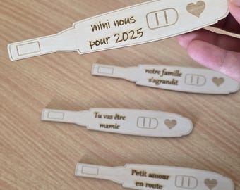 test de grossesse en bois, annonce grossesse personnalisé