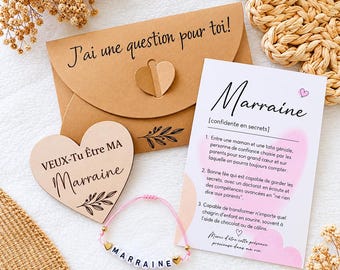 Demande Marraine personnalisée – Bracelet Marraine + Carte – Veux-tu être ma marraine ? – Cadeau Baptême – Annonce Marraine