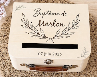 Urne baptême personnalisée bois – boîte souvenirs enfant – urne enveloppes baptême – décoration baptême naturelle –Urne de mariage