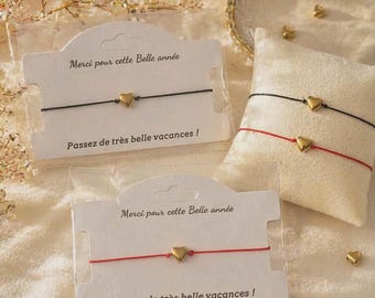 Cadeau Fin d'Année Scolaire - Bracelet Cœur Doré pour Maîtresse, Nounou, ATSEM, AESH ou Directrice - Merci pour cette Belle Année