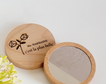 Miroir de poche en bois, idée cadeau personnalisé - mariage, fêtes, maman, grand-mère, mamie, tata, marraine