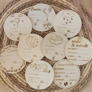 Carte bienvenue bébé naissance en bois