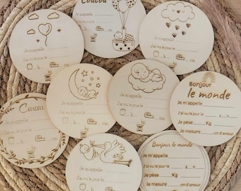Carte bienvenue bébé naissance en bois