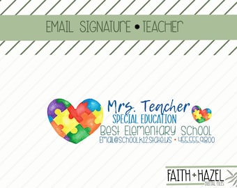 Personalized Email Signature * Autism * Puzzle * Elementary * Teacher