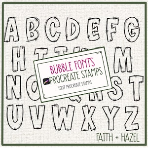 Bubble Font Procreate Stamps. Desenhado à mão. Conjunto de pincéis Procreate Conjunto de pincéis